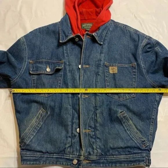 Vintage Ralph Lauren Denim Polo Country Denim Hoodie Sweater Trucker Jacket Sz M - Picture 12 of 13